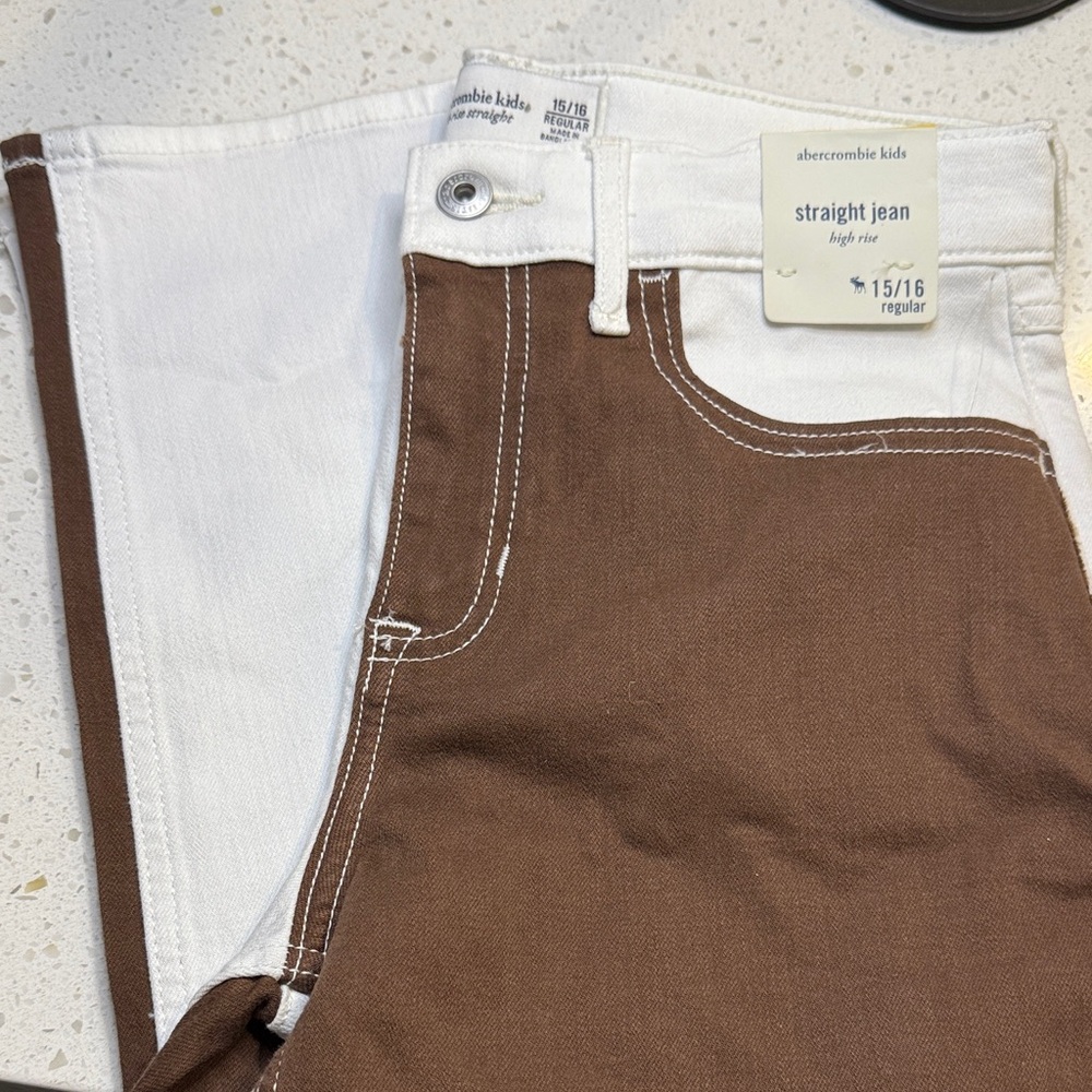 Abercrombie Kids Brown and White Jeans Girls 15/16 Regular High-Rise Straight